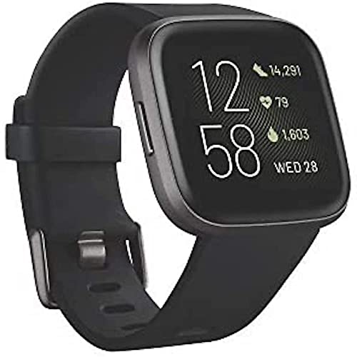 Fitbit Versa 2 Health and Fitness Smartwatch with Heart Rate, Music, Alexa Built-In, Sleep and Swim Tracking, Black/Carbon, One Size (S and L Bands Included) from Fitbit Inc