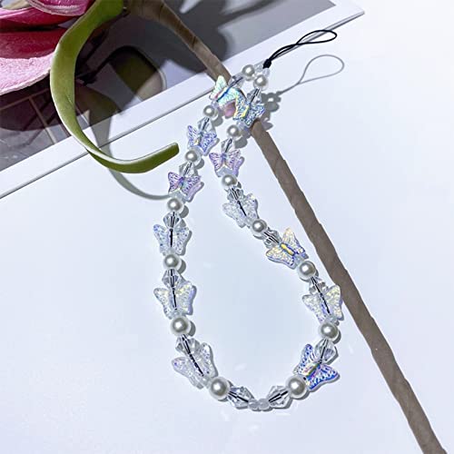 Joyswood Beaded Phone Charm Y2K Phone Strap Charm Cute Phone Charms Aesthetic Love butterfly Phone Chain Girl Pearl Beaded Phone Strap Handmade Cell Phone Lanyard Kawaii Acrylic (White2) from 