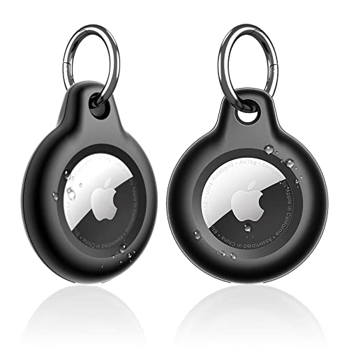 Supfine Waterproof Airtag Holder,2 Pack Air tag Keychain,Hard PC+TPU Full Body Protective Tracker Case with Loop Key Ring for Apple Tags,IPX8 Airtags Cover for Wallet,Luggage,Cat,Dog,Pets(Black) from SUPFINE