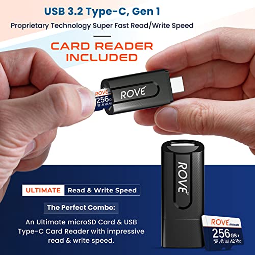 ROVE Ultimate Micro SD Card microSDXC 256GB Memory Card with USB 3.2 Type C Card Reader 170MB/s C10, U3, V30, 4K, A2 for Dash Cam, Android Smart Phones, Tablets, Games by ROVE