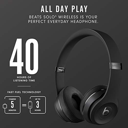 Beats Solo3 Wireless On-Ear Headphones - Apple W1 Headphone Chip, Class 1 Bluetooth, 40 Hours of Listening Time, Built-in Microphone - Black (Latest Model) by Apple