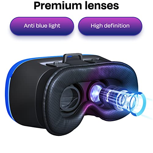 VR Headset Compatible with iPhone & Android Phone - Universal Virtual Reality Goggles - Soft & Comfortable New 3D VR Glasses (Blue) from Bnext