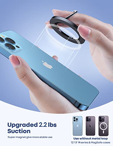 Magnetic Phone Ring Holder for MagSafe - Lamicall Magnetic Finger Phone Ring Stand Holder, Magnet Ring Grip, Compatible with iPhone 14 Plus 13 12, Pro, Pro Max, Mini, Mag safe Accessories, Misty Black by Lamicall