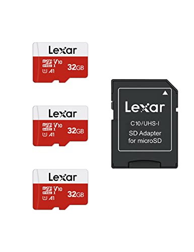 Lexar 32GB Micro SD Card 3 Pack, microSDHC UHS-I Flash Memory Card with Adapter - Up to 100MB/s, U1, Class10, V10, A1, High Speed TF Card (3 microSD Cards + 1 Adapter) by Lexar Co.,LTD