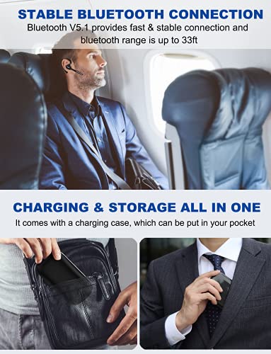 DECHOYECHO Bluetooth Headset V5.1, Wireless Headset with Battery Display Charging Case, Bluetooth Earpiece with Noise Canceling Mic for Driving, Office, Business, Compatible with Cell Phone and PC from Dechoyecho