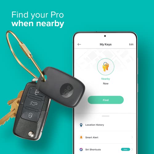 Tile Pro 1-pack. Powerful Bluetooth Tracker, Keys Finder and Item Locator for Keys, Bags, and More; Up to 400 ft Range. Water-resistant. Phone Finder. iOS and Android Compatible, Black. by Tile