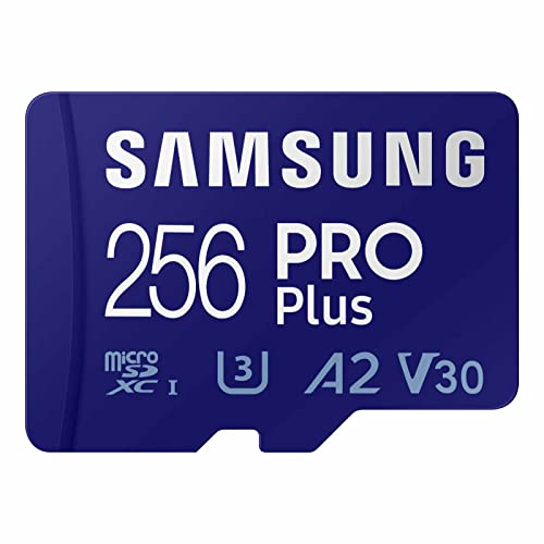 SAMSUNG PRO Plus microSD Memory Card + Adapter, 256GB MicroSDXC, Up to 180 MB/s, Full HD & 4K UHD, UHS-I, C10, U3, V30, A2 for Android Phones, Tablets, GoPRO, DJI Drone, MB-MD256SA/AM, 2023 by Samsung