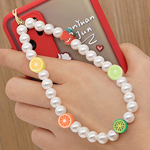 Taouzi 6PCS Beaded Phone Lanyard Face Charm Fruit Star Pearl Rainbow Color Chain Wrist Strap for Women Girls by Taouzi
