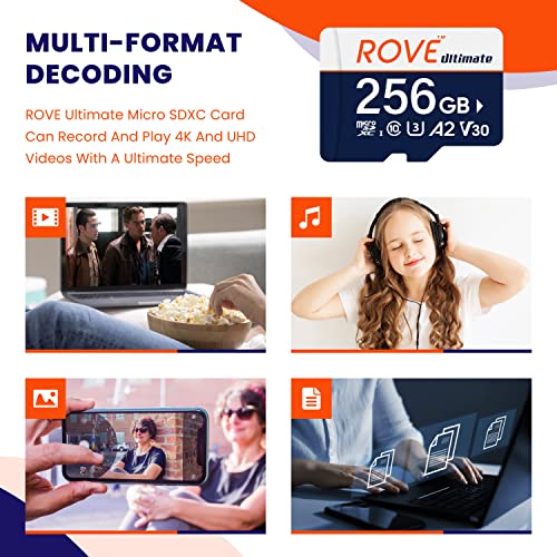 ROVE Ultimate Micro SD Card microSDXC 256GB Memory Card with USB 3.2 Type C Card Reader 170MB/s C10, U3, V30, 4K, A2 for Dash Cam, Android Smart Phones, Tablets, Games by ROVE