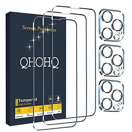 QHOHQ 3 Pack Screen Protector for iPhone 13 Pro Max 6.7" with 3 Pack Tempered Glass Camera Lens Protector, Ultra HD, 9H Hardness, Scratch Resistant, Easy Install - Case Friendly from QHOHQ