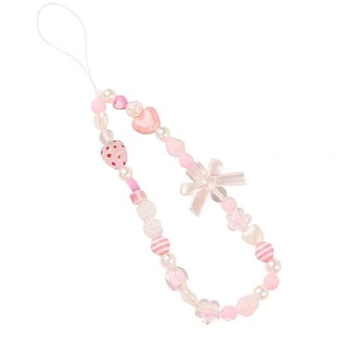 Showkanbay Phone Charms Strap,Pink Cute Phone Charms Aesthetic Love Phone Chain Girl Beaded Phone Strap Pearl Beaded Phone Lanyard Jewelry(strawberry) from 