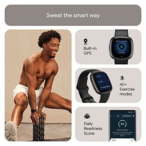 Fitbit Versa 4 Fitness Smartwatch with Daily Readiness, GPS, 24/7 Heart Rate, 40+ Exercise Modes, Sleep Tracking and more, Black/Graphite, One Size (S & L Bands Included) from Fitbit Inc