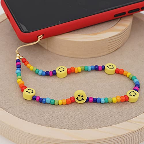 Taouzi 6PCS Beaded Phone Lanyard Face Charm Fruit Star Pearl Rainbow Color Chain Wrist Strap for Women Girls by Taouzi