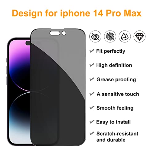 Pehael [2+2 Pack] iPhone 14 Pro Max Privacy Screen Protector with Camera Lens Protector Full Coverage Anti-Spy Tempered Glass Film 9H Hardness Upgrade Edge Protection Easy Installation Bubble Free Specially Designed for iPhone 14 Pro Max [6.7 inch] from p
