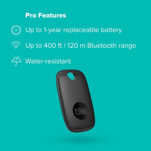 Tile Pro 1-pack. Powerful Bluetooth Tracker, Keys Finder and Item Locator for Keys, Bags, and More; Up to 400 ft Range. Water-resistant. Phone Finder. iOS and Android Compatible, Black. by Tile