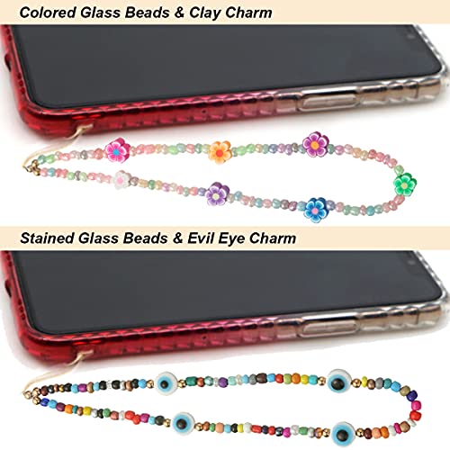 Taouzi 6PCS Beaded Phone Lanyard Face Charm Fruit Star Pearl Rainbow Color Chain Wrist Strap for Women Girls by Taouzi