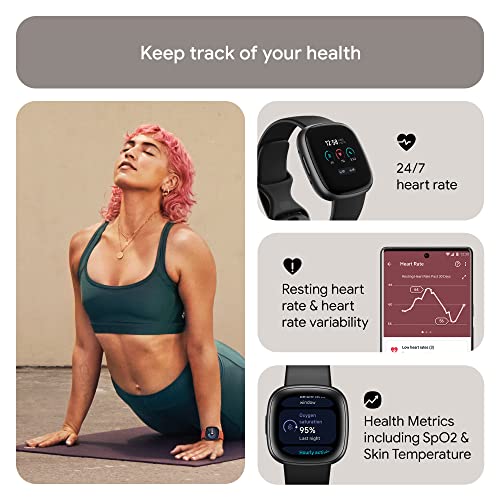 Fitbit Versa 4 Fitness Smartwatch with Daily Readiness, GPS, 24/7 Heart Rate, 40+ Exercise Modes, Sleep Tracking and more, Black/Graphite, One Size (S & L Bands Included) from Fitbit Inc