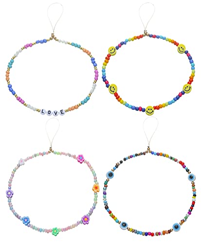 Taouzi 6PCS Beaded Phone Lanyard Face Charm Fruit Star Pearl Rainbow Color Chain Wrist Strap for Women Girls by Taouzi