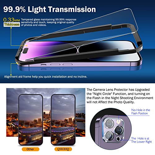 QHOHQ 3 Pack Screen Protector for iPhone 14 Pro Max 6.7 Inch with 3 Pack Tempered Glass Camera Lens Protector, Ultra HD, 9H Hardness, Scratch Resistant, Case Friendly [Included Easy to Install Frame] from QHOHQ