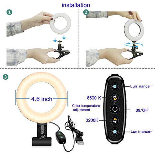 Video Conference Lighting Kit 3200k-6500K Dimmable Led Ring Lights Clip on Laptop Monitor for Remote Working/Zoom Calls/Self Broadcasting/Live Streaming/YouTube Video/TikTok (Black) by SELFILA Technology