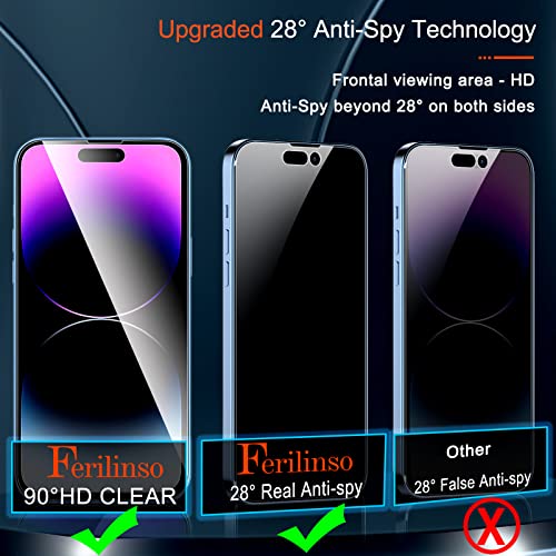 Ferilinso [3+3 Pack] for Apple iPhone 14 Pro Max Privacy Screen Protector Tempered Glass Accessories 3 Pack 9H Anti Spy Privacy Screen For iPhone 14 Pro Max 3 Pack Camera Lens Protector by Ferilinso