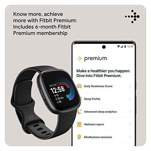 Fitbit Versa 4 Fitness Smartwatch with Daily Readiness, GPS, 24/7 Heart Rate, 40+ Exercise Modes, Sleep Tracking and more, Black/Graphite, One Size (S & L Bands Included) from Fitbit Inc