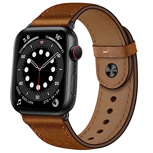 OUHENG Compatible with Apple Watch Band 49mm 45mm 44mm 42mm 41mm 40mm 38mm, Genuine Leather Bands Strap for iWatch Ultra SE2 SE Series 8 7 6 5 4 3 2 1 (Retro Brown/Black, 49mm 45mm 44mm 42mm) from OUHENG