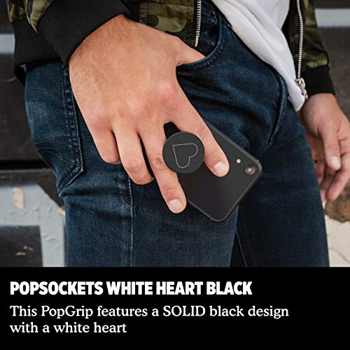 PopSockets: Phone Grip with Expanding Kickstand, Pop Socket for Phone - White Heart Black by Popsockets