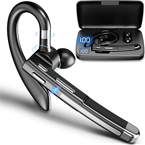 EUQQ Bluetooth Wireless Earpiece for Cellphone, Bluetooth 5.1 Headset Wireless Headphone with Charging Case,Microphone for Office Driving, Hands-Free Earphones Compatible with Android/iOS from EUQQ