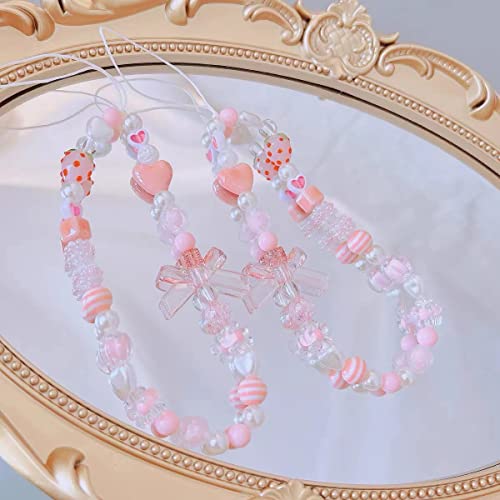 Showkanbay Phone Charms Strap,Pink Cute Phone Charms Aesthetic Love Phone Chain Girl Beaded Phone Strap Pearl Beaded Phone Lanyard Jewelry(strawberry) from 