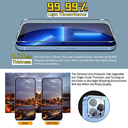 QHOHQ 3 Pack Screen Protector for iPhone 13 Pro Max 6.7" with 3 Pack Tempered Glass Camera Lens Protector, Ultra HD, 9H Hardness, Scratch Resistant, Easy Install - Case Friendly from QHOHQ