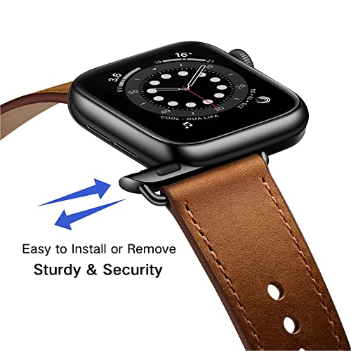 OUHENG Compatible with Apple Watch Band 49mm 45mm 44mm 42mm 41mm 40mm 38mm, Genuine Leather Bands Strap for iWatch Ultra SE2 SE Series 8 7 6 5 4 3 2 1 (Retro Brown/Black, 49mm 45mm 44mm 42mm) from OUHENG