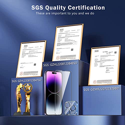 QHOHQ 3 Pack Screen Protector for iPhone 14 Pro Max 6.7 Inch with 3 Pack Tempered Glass Camera Lens Protector, Ultra HD, 9H Hardness, Scratch Resistant, Case Friendly [Included Easy to Install Frame] from QHOHQ