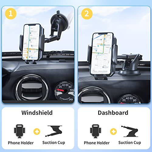 FBB Phone Mount for Car, [ Off-Road Level Suction Cup Protection ] 3in1 Long Arm Suction Cup Holder Universal Cell Phone Holder Mount Dashboard Windshield Vent Compatible with All Smartphones by FBB