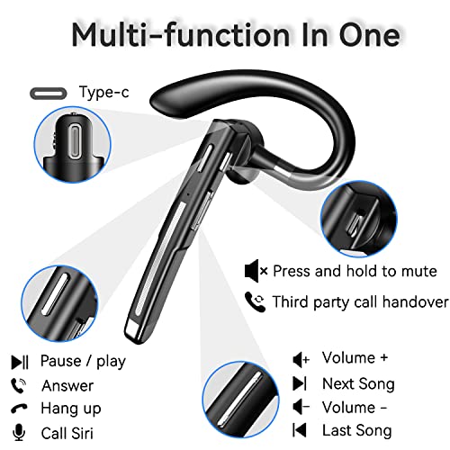 EUQQ Bluetooth Wireless Earpiece for Cellphone, Bluetooth 5.1 Headset Wireless Headphone with Charging Case,Microphone for Office Driving, Hands-Free Earphones Compatible with Android/iOS from EUQQ