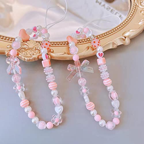 Showkanbay Phone Charms Strap,Pink Cute Phone Charms Aesthetic Love Phone Chain Girl Beaded Phone Strap Pearl Beaded Phone Lanyard Jewelry(strawberry) from 