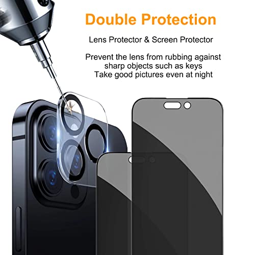 Pehael [2+2 Pack] iPhone 14 Pro Max Privacy Screen Protector with Camera Lens Protector Full Coverage Anti-Spy Tempered Glass Film 9H Hardness Upgrade Edge Protection Easy Installation Bubble Free Specially Designed for iPhone 14 Pro Max [6.7 inch] from p