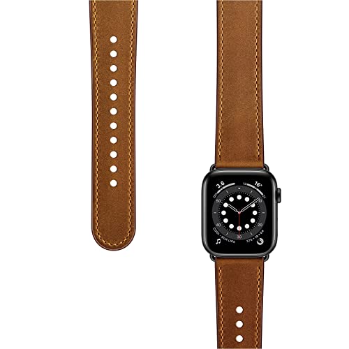 OUHENG Compatible with Apple Watch Band 49mm 45mm 44mm 42mm 41mm 40mm 38mm, Genuine Leather Bands Strap for iWatch Ultra SE2 SE Series 8 7 6 5 4 3 2 1 (Retro Brown/Black, 49mm 45mm 44mm 42mm) from OUHENG