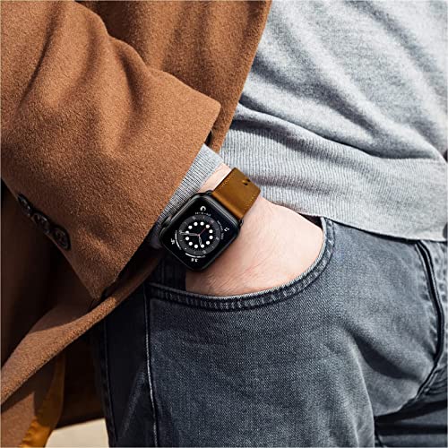 OUHENG Compatible with Apple Watch Band 49mm 45mm 44mm 42mm 41mm 40mm 38mm, Genuine Leather Bands Strap for iWatch Ultra SE2 SE Series 8 7 6 5 4 3 2 1 (Retro Brown/Black, 49mm 45mm 44mm 42mm) from OUHENG