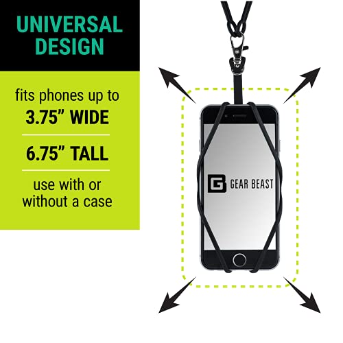 Gear Beast Cell Phone Lanyard - Neck Phone Holder w/ Card Pocket and Silicone Neck Strap - Compatible with Most Smartphones, Black by Gear Beast