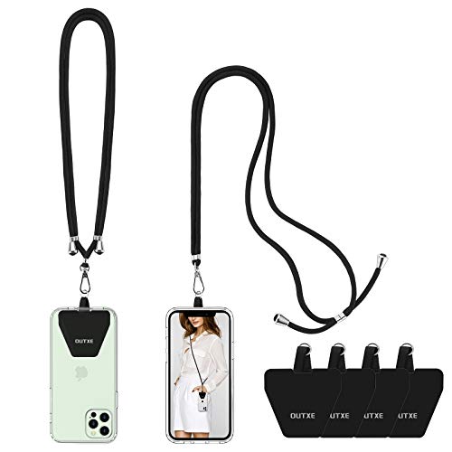 OUTXE Universal Phone Lanyard 2 Packs - 2Ã Adjustable Neck Strap, 4Ã Phone Patches- Black from OUTXE