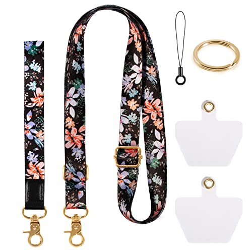 Cell Phone Lanyard, Zafolia Phone Strap, Phone Tether,Wrist Leash for Key, Universal Adjustable Crossbody Neck Straps Leash for iPhone Case ID Badges and Most Smartphones (Flowers) by Zafolia