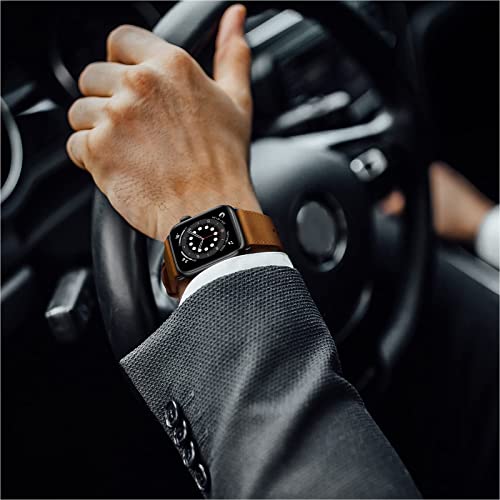 OUHENG Compatible with Apple Watch Band 49mm 45mm 44mm 42mm 41mm 40mm 38mm, Genuine Leather Bands Strap for iWatch Ultra SE2 SE Series 8 7 6 5 4 3 2 1 (Retro Brown/Black, 49mm 45mm 44mm 42mm) from OUHENG