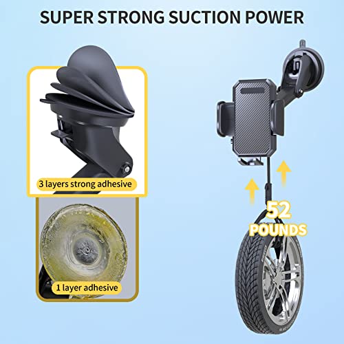 FBB Phone Mount for Car, [ Off-Road Level Suction Cup Protection ] 3in1 Long Arm Suction Cup Holder Universal Cell Phone Holder Mount Dashboard Windshield Vent Compatible with All Smartphones by FBB