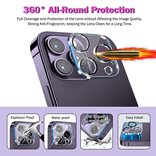 QHOHQ 3 Pack Screen Protector for iPhone 14 Pro Max 6.7 Inch with 3 Pack Tempered Glass Camera Lens Protector, Ultra HD, 9H Hardness, Scratch Resistant, Case Friendly [Included Easy to Install Frame] from QHOHQ