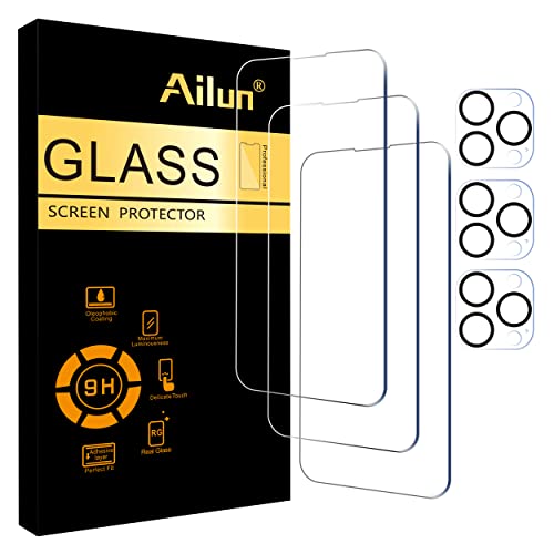 Ailun 3 Pack Screen Protector for iPhone 14 Pro Max[6.7 inch] + 3 Pack Camera Lens Protector,Sensor Protection,Dynamic Island Compatible,Case Friendly Tempered Glass Film,[9H Hardness] - HD by Ailun