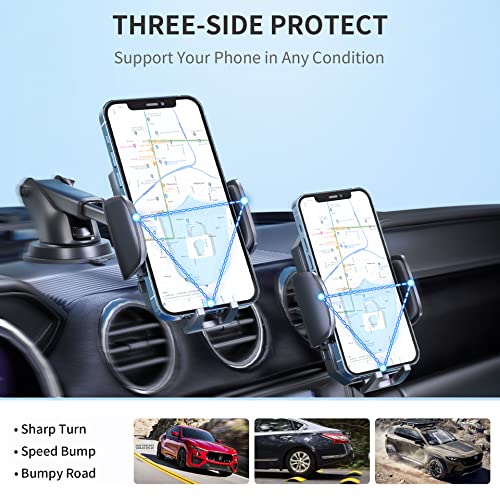 FBB Phone Mount for Car, [ Off-Road Level Suction Cup Protection ] 3in1 Long Arm Suction Cup Holder Universal Cell Phone Holder Mount Dashboard Windshield Vent Compatible with All Smartphones by FBB