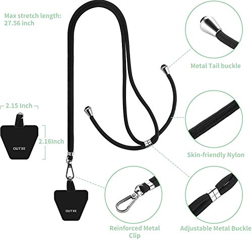 OUTXE Universal Phone Lanyard 2 Packs - 2Ã Adjustable Neck Strap, 4Ã Phone Patches- Black from OUTXE