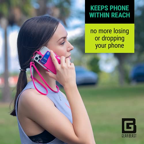 Gear Beast Cell Phone Lanyard - Neck Phone Holder w/ Card Pocket and Silicone Neck Strap - Compatible with Most Smartphones, Black by Gear Beast