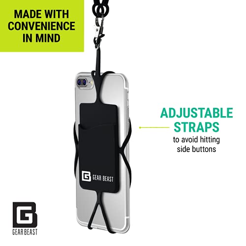 Gear Beast Cell Phone Lanyard - Neck Phone Holder w/ Card Pocket and Silicone Neck Strap - Compatible with Most Smartphones, Black by Gear Beast